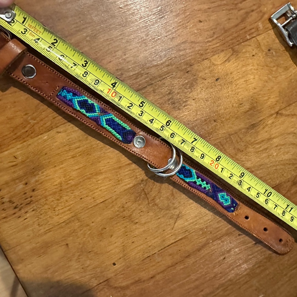 Tan Leather dog collar with Blue Accents